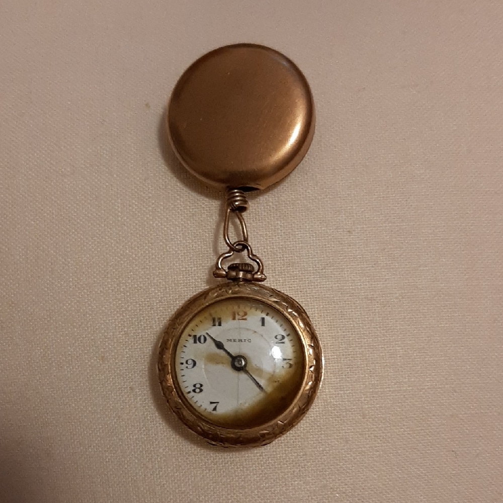 Antique Gold Plated Brooch Watch with Chain